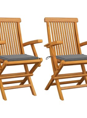 VidaXL Tuinstoelen met grijze kussens 2 st massief teakhout