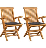 VidaXL Tuinstoelen met antracietkleurige kussens 2 st massief teakhout