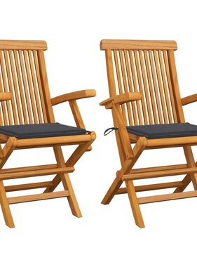 VidaXL Tuinstoelen met antracietkleurige kussens 2 st massief teakhout