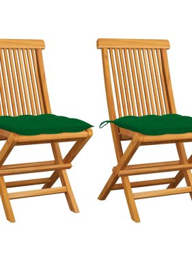 VidaXL Tuinstoelen 2 st met groene kussens massief teakhout