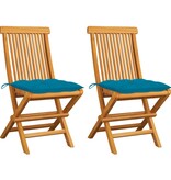 VidaXL Tuinstoelen 2 st met lichtblauwe kussens massief teakhout