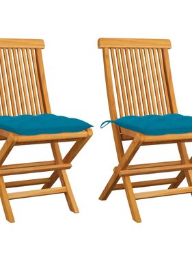 VidaXL Tuinstoelen 2 st met lichtblauwe kussens massief teakhout