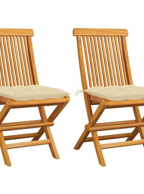 VidaXL Tuinstoelen 2 st met crèmewitte kussens massief teakhout