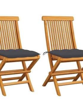 VidaXL Tuinstoelen 2 st met antracietkleurige kussens massief teakhout