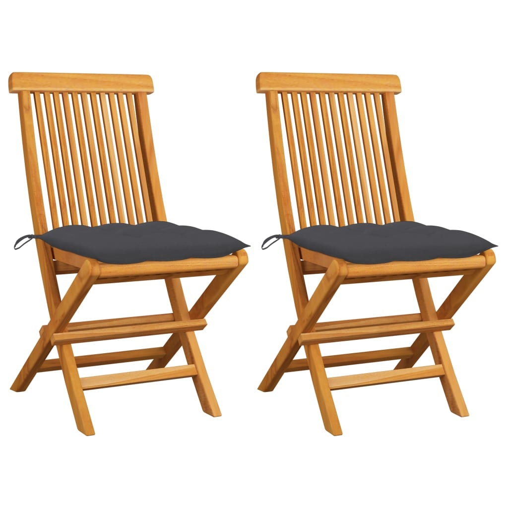 VidaXL Tuinstoelen 2 st met antracietkleurige kussens massief teakhout