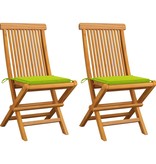 VidaXL Tuinstoelen 2 st met heldergroene kussens massief teakhout