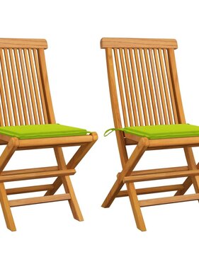VidaXL Tuinstoelen 2 st met heldergroene kussens massief teakhout