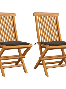 VidaXL Tuinstoelen met taupekleurige kussens 2 st massief teakhout