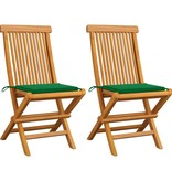 VidaXL Tuinstoelen met groene kussens 2 st massief teakhout