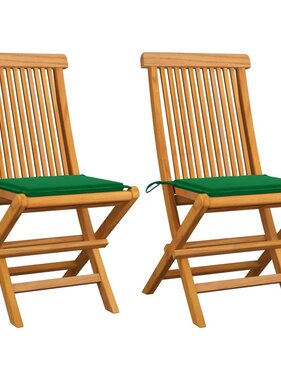 VidaXL Tuinstoelen met groene kussens 2 st massief teakhout