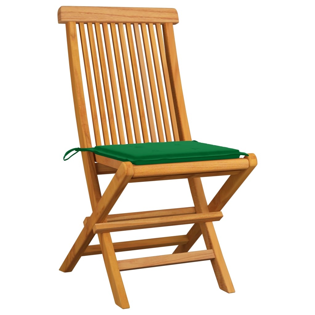 VidaXL Tuinstoelen met groene kussens 2 st massief teakhout