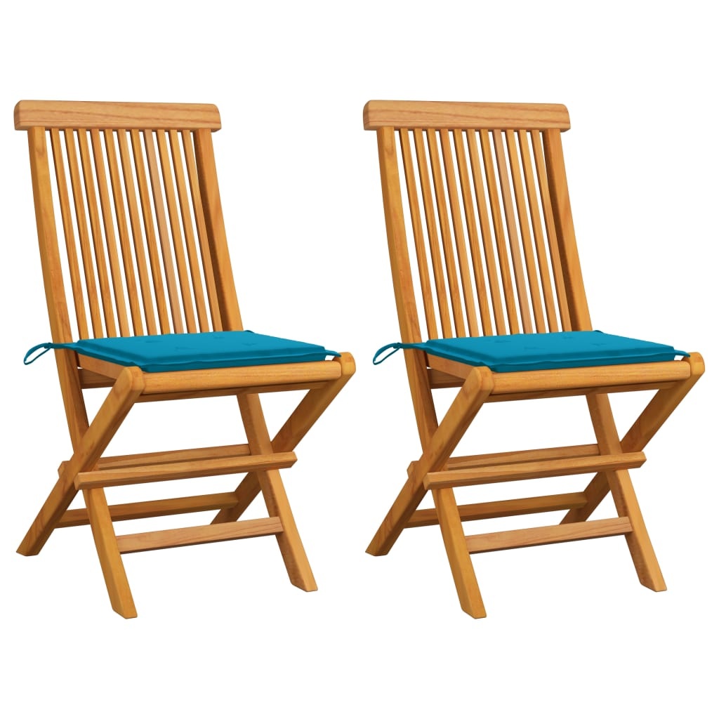 VidaXL Tuinstoelen met blauwe kussens 2 st massief teakhout