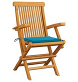 VidaXL Tuinstoelen met blauwe kussens 2 st massief teakhout