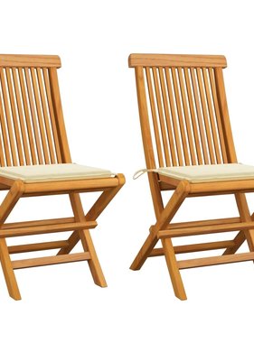 VidaXL Tuinstoelen met crèmekleurige kussens 2 st massief teakhout