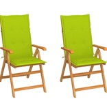 VidaXL Tuinstoelen 2 st met heldergroene kussens massief teakhout