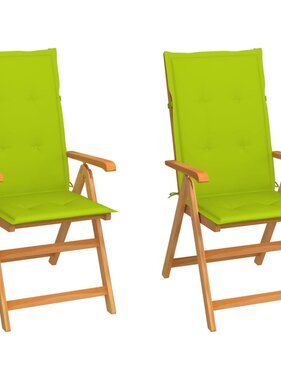 VidaXL Tuinstoelen 2 st met heldergroene kussens massief teakhout