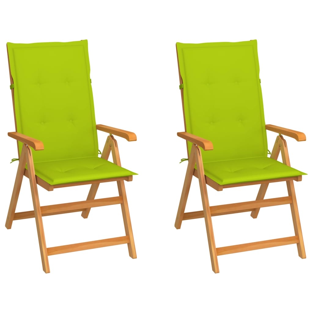 VidaXL Tuinstoelen 2 st met heldergroene kussens massief teakhout