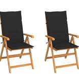 VidaXL Tuinstoelen 2 st met zwarte kussens massief teakhout