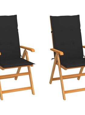 VidaXL Tuinstoelen 2 st met zwarte kussens massief teakhout