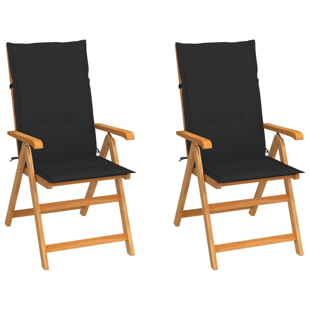 VidaXL Tuinstoelen 2 st met zwarte kussens massief teakhout