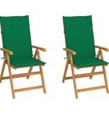 VidaXL Tuinstoelen 2 st met groene kussens massief teakhout
