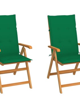 VidaXL Tuinstoelen 2 st met groene kussens massief teakhout