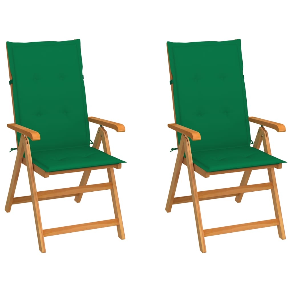 VidaXL Tuinstoelen 2 st met groene kussens massief teakhout