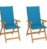 VidaXL Tuinstoelen 2 st met blauwe kussens massief teakhout