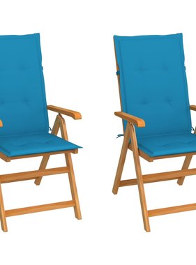 VidaXL Tuinstoelen 2 st met blauwe kussens massief teakhout