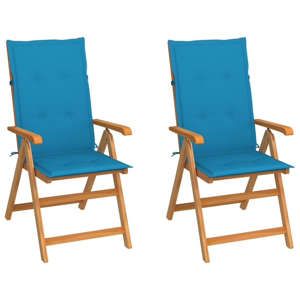 VidaXL Tuinstoelen 2 st met blauwe kussens massief teakhout