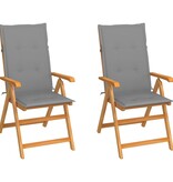 VidaXL Tuinstoelen 2 st met grijze kussens massief teakhout