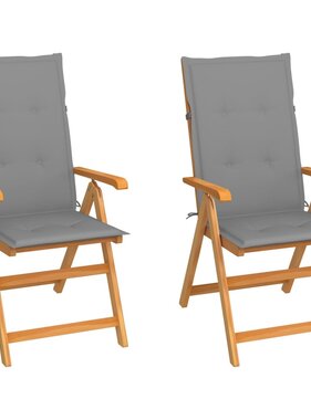 VidaXL Tuinstoelen 2 st met grijze kussens massief teakhout