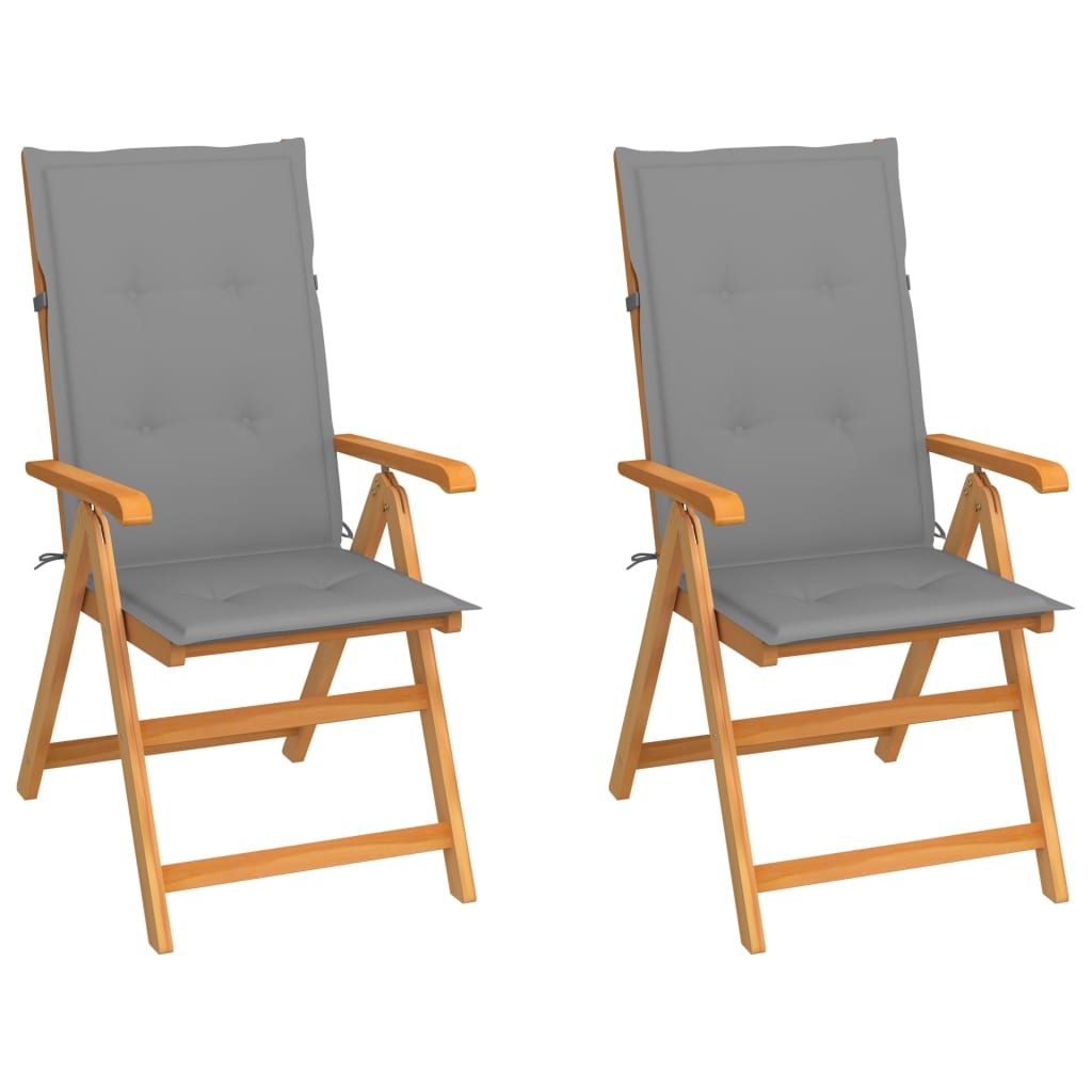VidaXL Tuinstoelen 2 st met grijze kussens massief teakhout