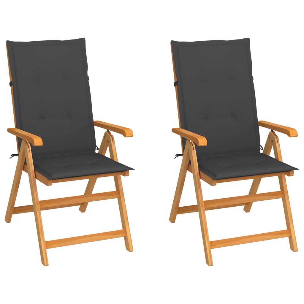 VidaXL Tuinstoelen 2 st met antracietkleurige kussens massief teakhout