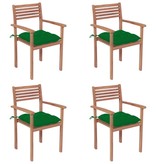 VidaXL Tuinstoelen 4 st met groene kussens massief teakhout