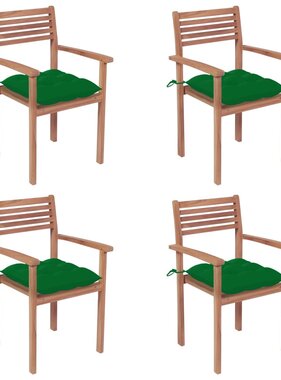 VidaXL Tuinstoelen 4 st met groene kussens massief teakhout