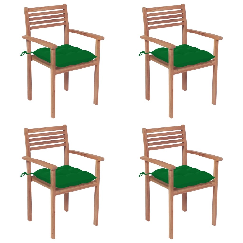 VidaXL Tuinstoelen 4 st met groene kussens massief teakhout