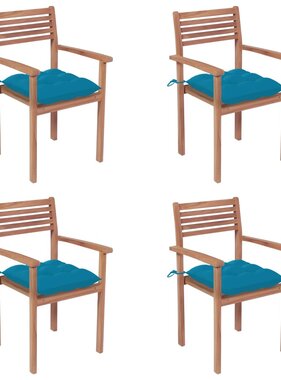 VidaXL Tuinstoelen 4 st met lichtblauwe kussens massief teakhout