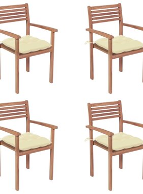VidaXL Tuinstoelen 4 st met crèmewitte kussens massief teakhout