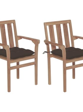 VidaXL Tuinstoelen 2 st met taupekleurige kussens massief teakhout