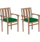 VidaXL Tuinstoelen 2 st met groene kussens massief teakhout
