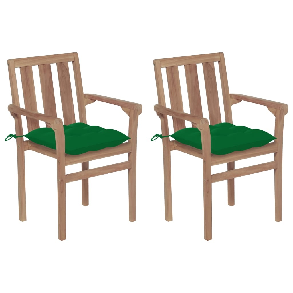 VidaXL Tuinstoelen 2 st met groene kussens massief teakhout