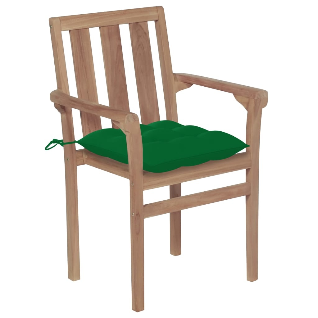 VidaXL Tuinstoelen 2 st met groene kussens massief teakhout