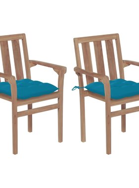 VidaXL Tuinstoelen 2 st met lichtblauwe kussens massief teakhout