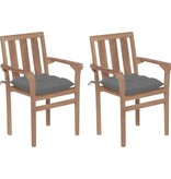 VidaXL Tuinstoelen 2 st met grijze kussens massief teakhout