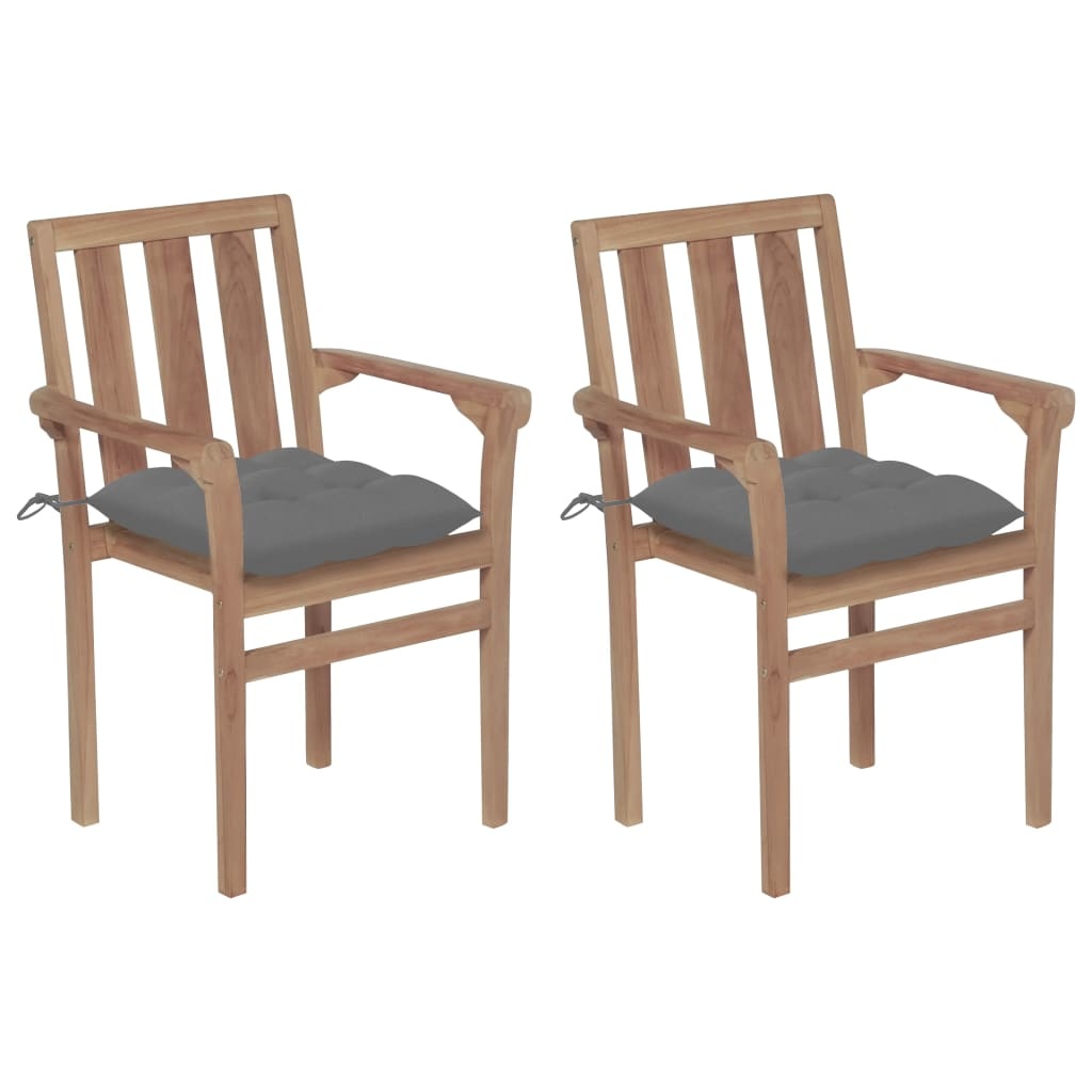VidaXL Tuinstoelen 2 st met grijze kussens massief teakhout