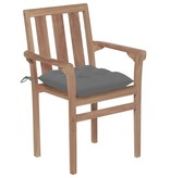 VidaXL Tuinstoelen 2 st met grijze kussens massief teakhout