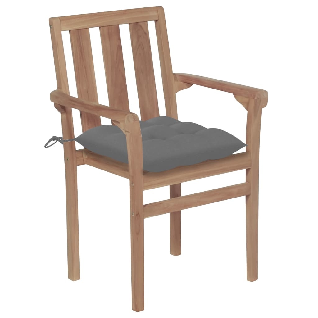 VidaXL Tuinstoelen 2 st met grijze kussens massief teakhout