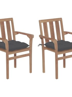 VidaXL Tuinstoelen 2 st met antracietkleurige kussens massief teakhout