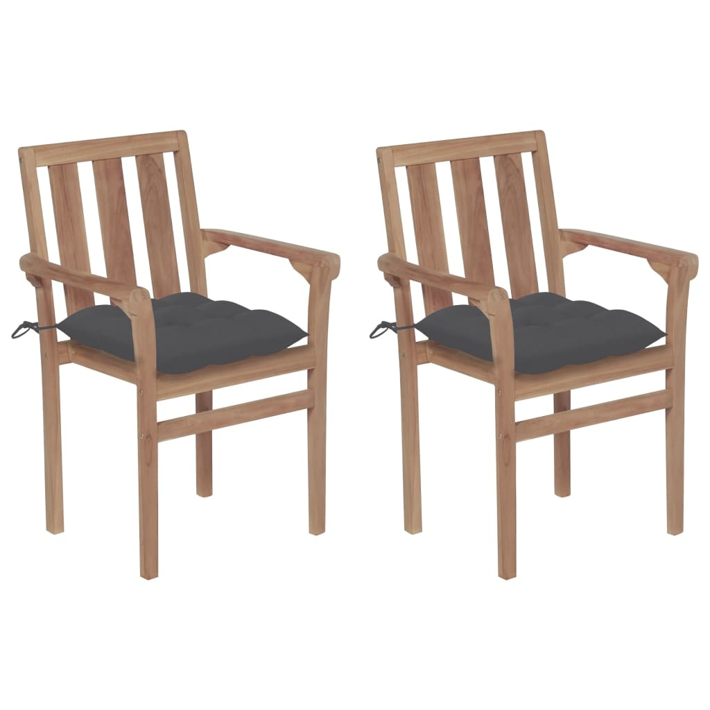 VidaXL Tuinstoelen 2 st met antracietkleurige kussens massief teakhout